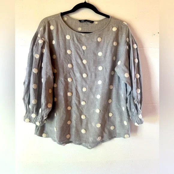 Zara Women’s XS polkadot Blouse Sensory Teacher Unique Holiday - Picture 1 of 7
